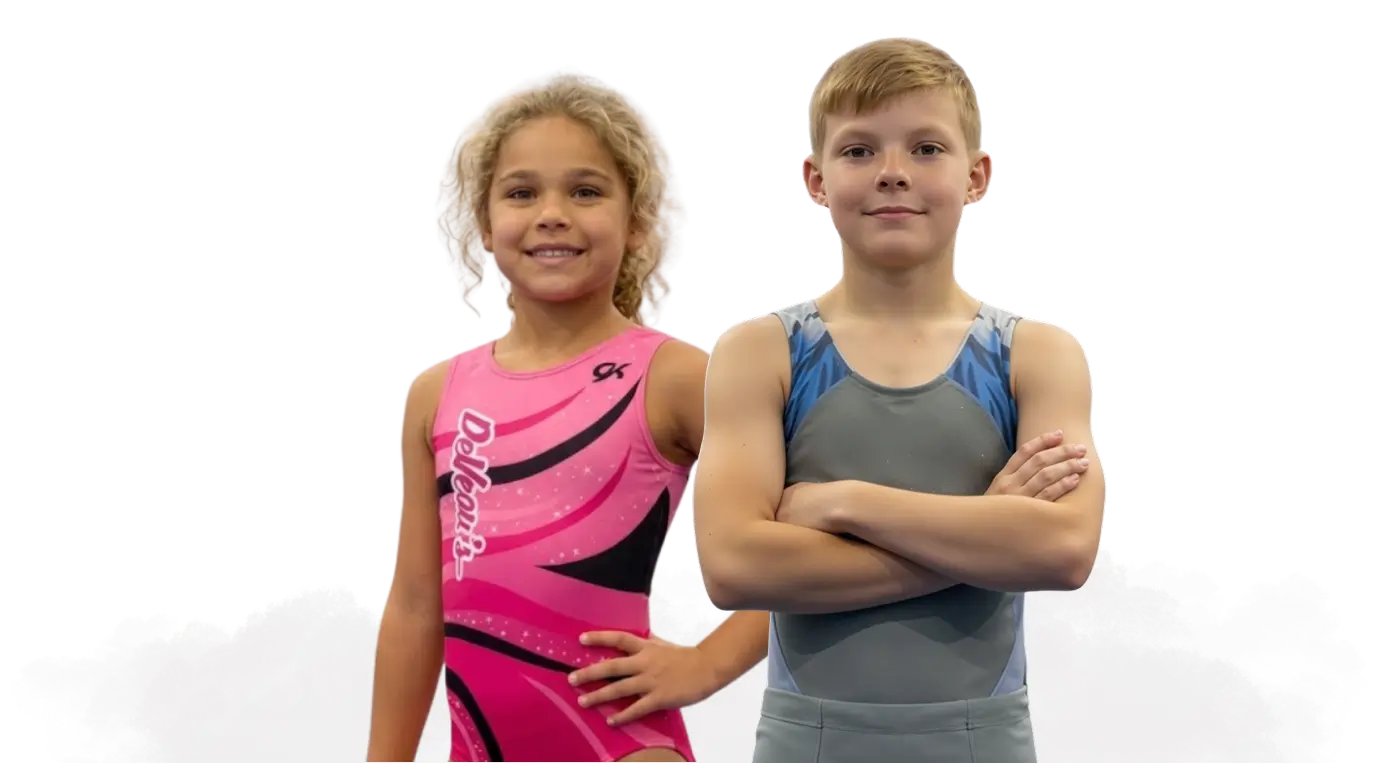 Girl and boy gymnast (1) Girl and boy gymnast standing confidently